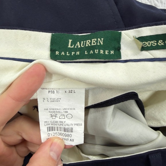 Ralph Lauren Men Navy Blue Pleated Wool Cashmere Dress Pants Trousers 32x29 - Picture 6 of 8